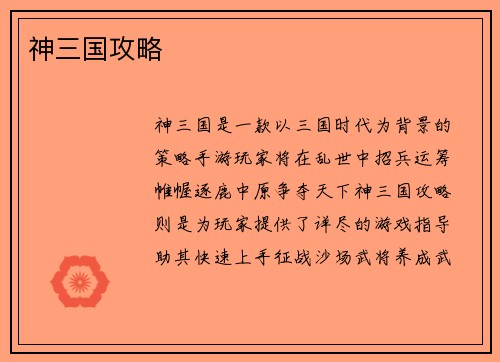 神三国攻略
